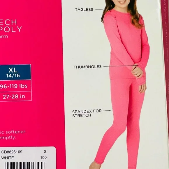 CUDDL DUDS Girls 2 Piece Stretch Poly Long Sleeve Crew & Leggings NWT Size Small - Picture 6 of 6